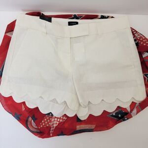 J Crew Womens White Linen Cotton Scalloped 4" Chino Resort Beach Preppy Shorts 6